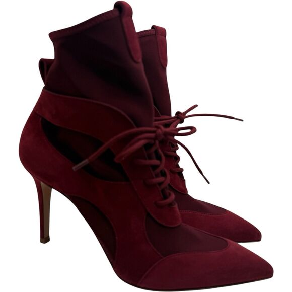 GIANVITO ROSSI Jenna Suede Paneled Stretch Knit Sock Boots In Brick Size 37 - Picture 1 of 14